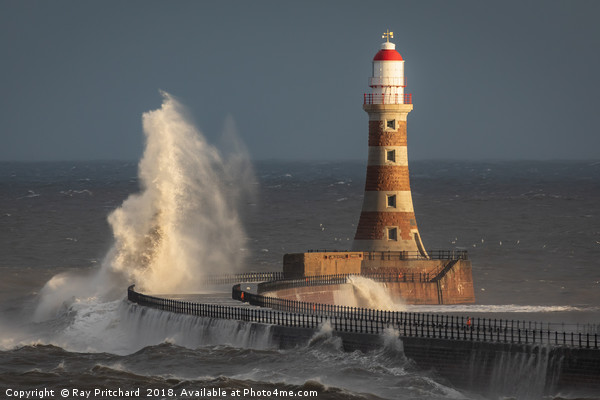 Breaking Waves at Roker Lighthouse Picture Board by Ray Pritchard