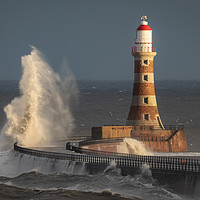 Buy canvas prints of Breaking Waves at Roker Lighthouse by Ray Pritchard