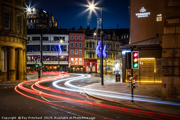 Newcastle Quayside Light Trails Picture Board by Ray Pritchard