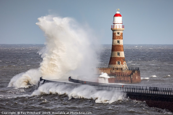 Rough Sea at Roker Lighthouse Picture Board by Ray Pritchard