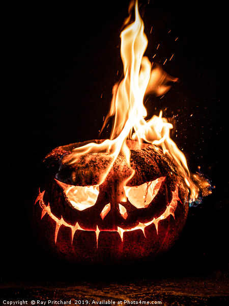 Pumpkin On Fire Picture Board by Ray Pritchard