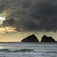 Buy canvas prints of sunset at holywell bay, newquay UK by chris smith