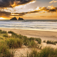 Buy canvas prints of Holywell Bay Sunset by chris smith