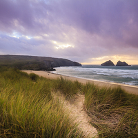 Buy canvas prints of Holywell bay spectacular sunset  by chris smith
