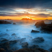 Buy canvas prints of Sunset at cobo bay Guernsey  by chris smith