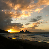 Buy canvas prints of Holywell Bay Sunset  by chris smith