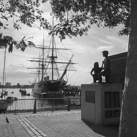 Buy canvas prints of HMS Warrior, & Mudlarks Statue Portsmouth Harbour  by Philip Enticknap
