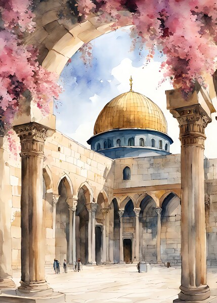 AlAqsa arch cradled in bougainvillae Picture Board by Zahra Majid