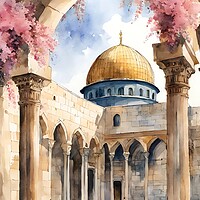 Buy canvas prints of AlAqsa arch cradled in bougainvillae by Zahra Majid