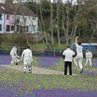 Buy canvas prints of England Club Cricket Painterly Sight by Zahra Majid