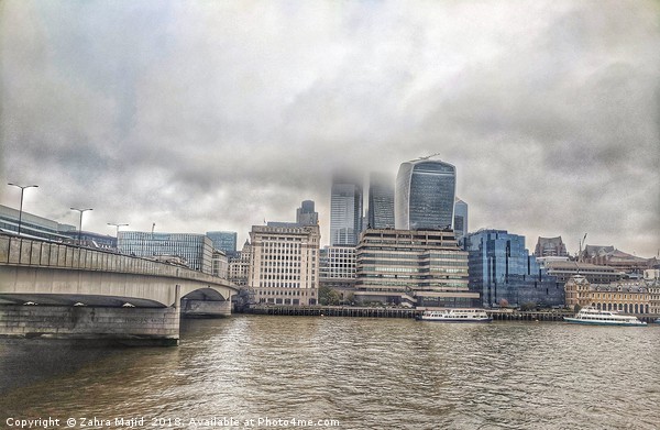 Foggy Sombre London Bridge Picture Board by Zahra Majid