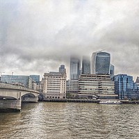 Buy canvas prints of Foggy Sombre London Bridge by Zahra Majid