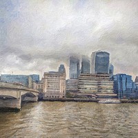 Buy canvas prints of London Bridge on a Foggy Day a Painterly Perspecti by Zahra Majid