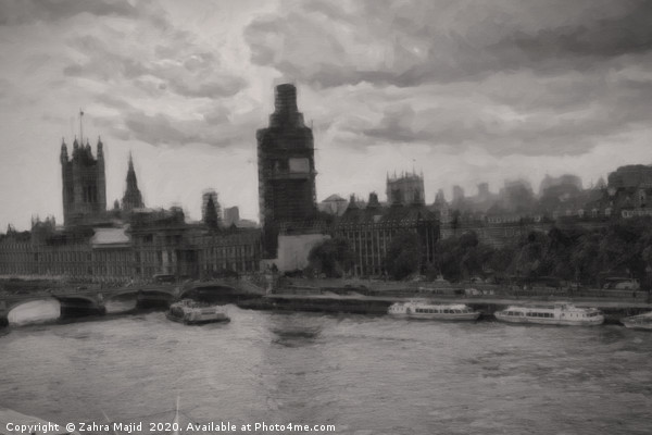 Ethereal Hazy Fuzzy London on a Dreary Day         Picture Board by Zahra Majid