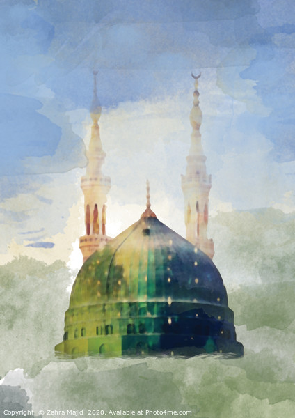 Masjid Nabawi in Digital Watercolour Picture Board by Zahra Majid