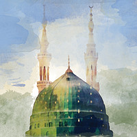Buy canvas prints of Masjid Nabawi in Digital Watercolour by Zahra Majid