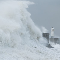 Buy canvas prints of Porthcawl, South Wales, UK, during Storm Brian. by Andrew Bartlett