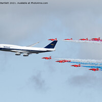 Buy canvas prints of RAF Red Arrows with BA Boeing 747-436 by Andrew Bartlett