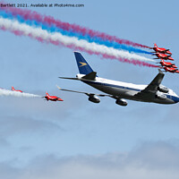 Buy canvas prints of RAF Red Arrows with BA Boeing 747 by Andrew Bartlett