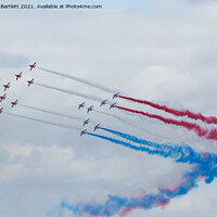 Buy canvas prints of RAF Red Arrows with The Patrouille de France  by Andrew Bartlett