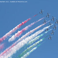Buy canvas prints of Frecce Tricolori performs a flypast. by Andrew Bartlett
