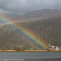Buy canvas prints of Lodore Falls Hotel rainbow, Derwentwater by Kay Roxby