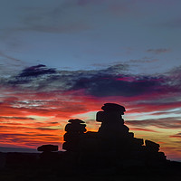 Buy canvas prints of The redsky dances above great staple tor on Dartmo by Sebastien Coell
