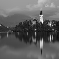 Buy canvas prints of Lake Bled at night by Sebastien Coell