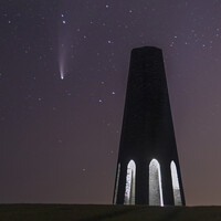 Buy canvas prints of Daymark with comet Neowise above by Sebastien Coell
