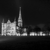 Buy canvas prints of Salisbury Cathedral Floodlit by Paul Chambers