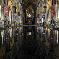 Buy canvas prints of Salisbury Cathedral Font Reflection by Paul Chambers