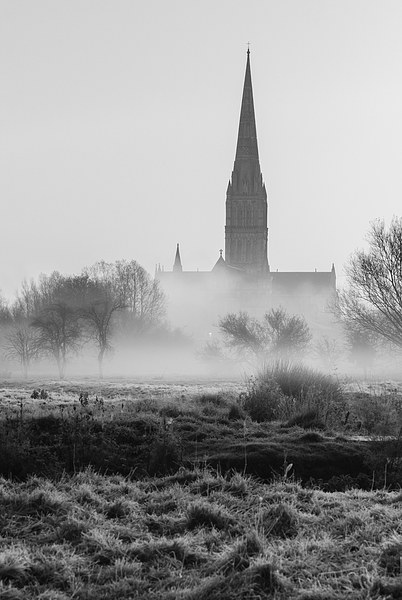  View of Salisbury Cathedral Mono Picture Board by Paul Chambers