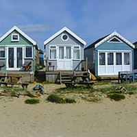 Buy canvas prints of  Beach Huts panorama Hengistbury Head Dorset by Paul Chambers