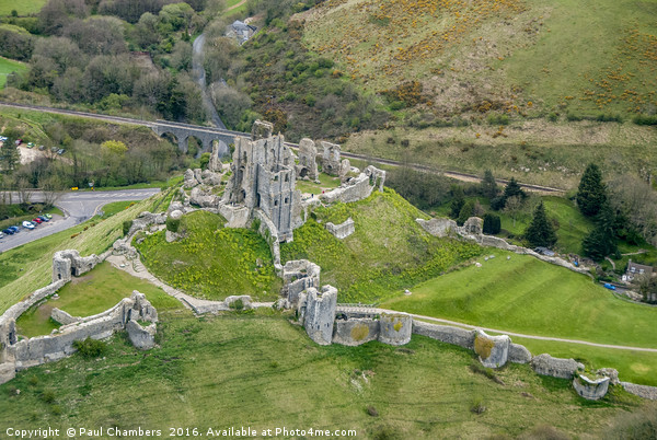 Corfe Castle Aeriel View Picture Board by Paul Chambers