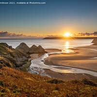 Buy canvas prints of Sunset Over Three Cliffs Bay by Mark Tomlinson
