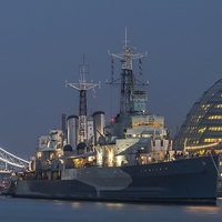 Buy canvas prints of  HMS Belfast at Night by Tony Sharp LRPS CPAGB