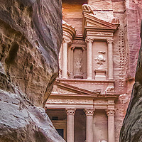 Buy canvas prints of First Glimpse of the Treasury, Petra, Jordan by Tony Sharp LRPS CPAGB