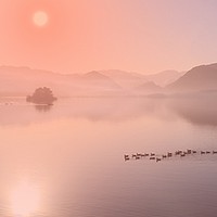 Buy canvas prints of Rose Coloured Sunrise - Derwent Water by Tony Sharp LRPS CPAGB