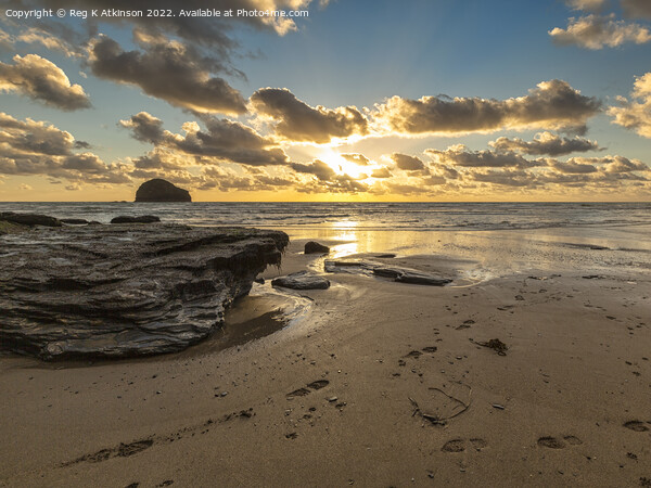 Cornish Sunset Picture Board by Reg K Atkinson