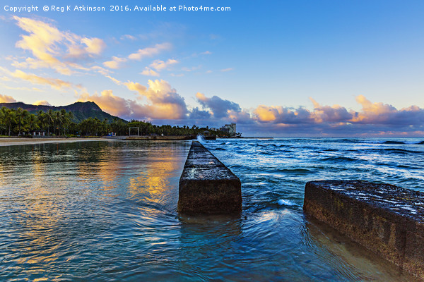 Waikiki Sunrise Picture Board by Reg K Atkinson