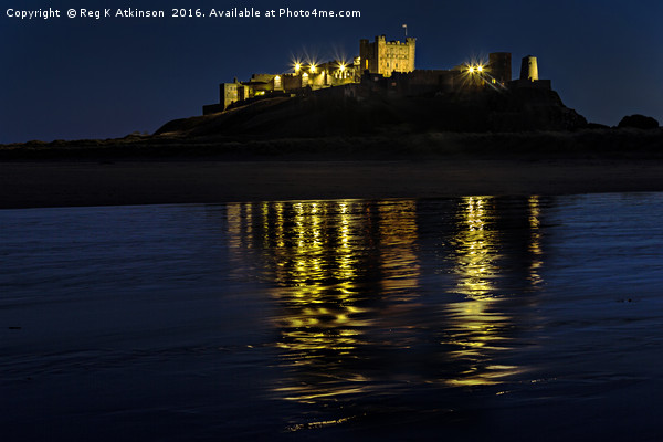 Night Reflections Of Bamburgh Castle Picture Board by Reg K Atkinson