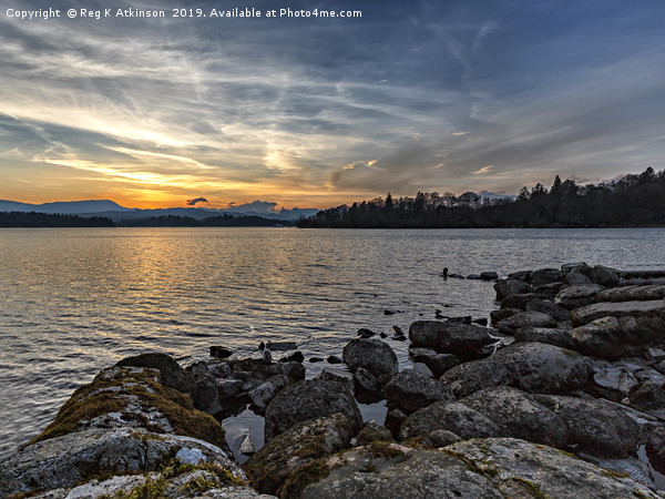 Windermere Sunset Picture Board by Reg K Atkinson
