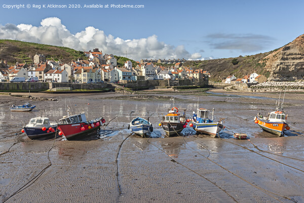 Staithes Harbour Picture Board by Reg K Atkinson