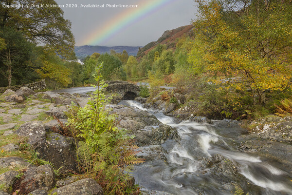 Ashness Bridge Rainbow Picture Board by Reg K Atkinson