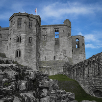 Buy canvas prints of  Grey castle blue sky by Gary Peacock
