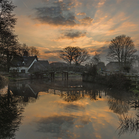 Buy canvas prints of  Sunrise at Bridge Cottage Flatford by Nick Rowland