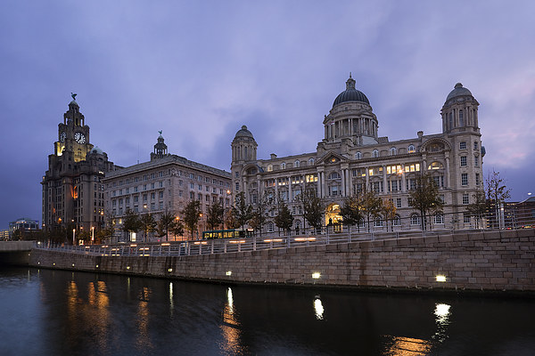 Liverpool Pier Head Three Graces Picture Board by John Hickey-Fry