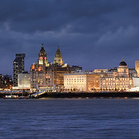Buy canvas prints of Liverpool Waterfront from Woodside Night by John Hickey-Fry