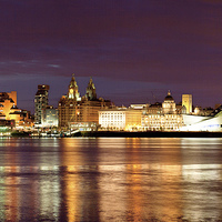 Buy canvas prints of Liverpool Skyline Reflections from Woodside Panora by John Hickey-Fry