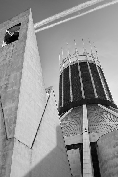 LIVERPOOL CATHOLIC CATHEDRAL BLACK AND WHITE Picture Board by John Hickey-Fry